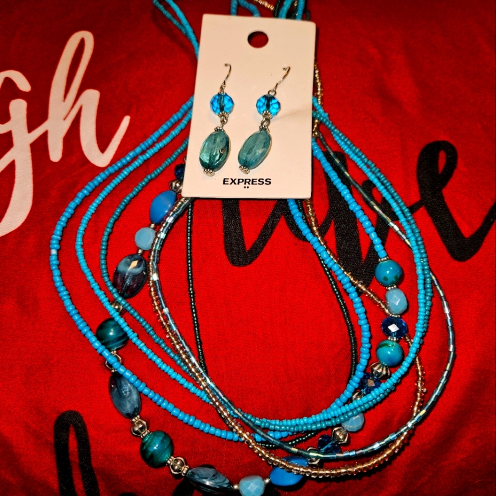Express turquoise earrings and necklace.  New never worn.